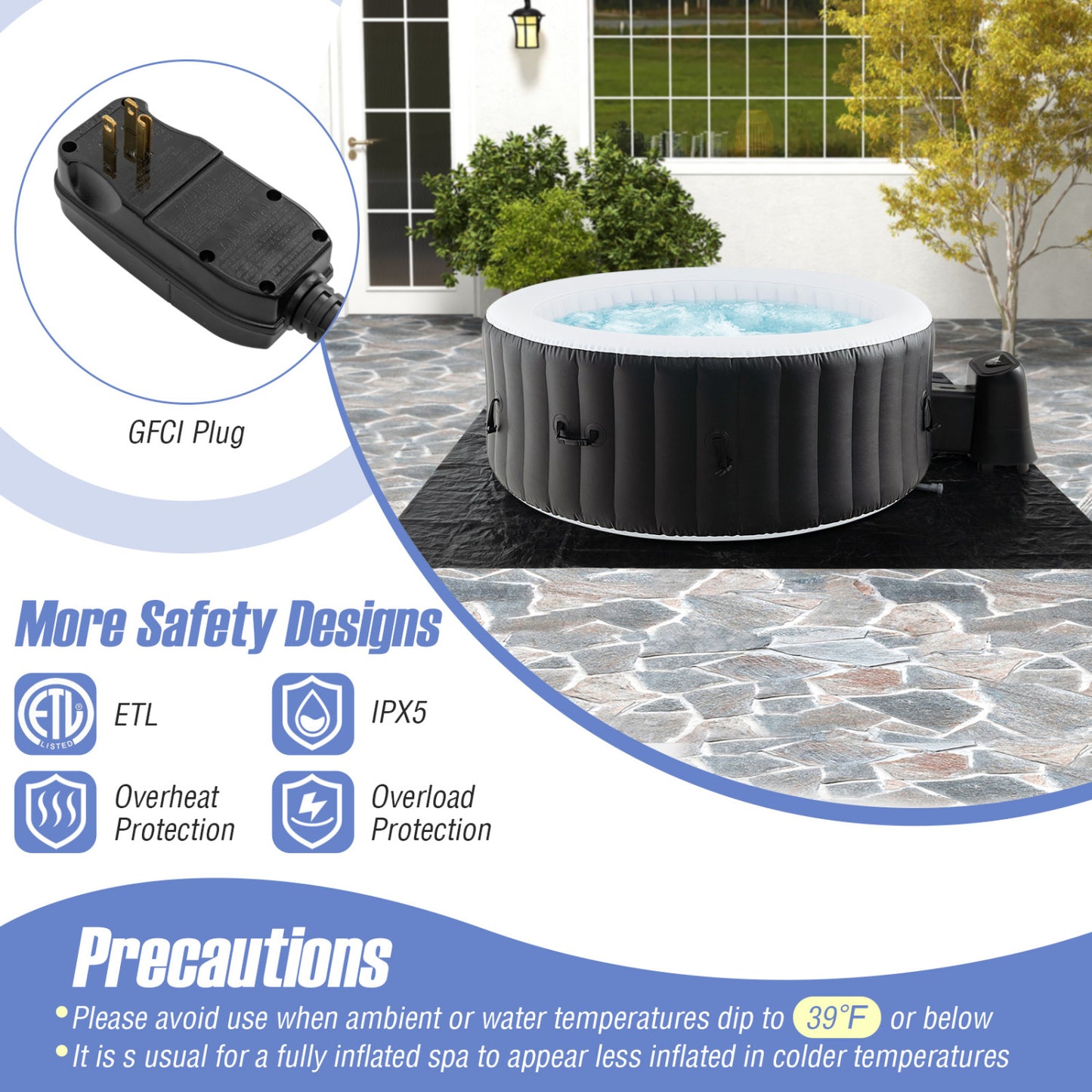70/80 Inch Round Spa Pool Hot Tub, 110/130 Air Jets, Electric Heater Pump, Black Swimming Pools at Gallery Canada