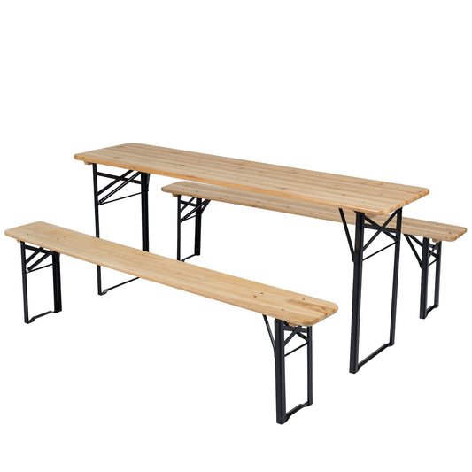 70 Inch 3-Piece Folding Picnic Table with Benches for 6 Fir Wood Portable Bear Camping Table, Black Picnic Tables Black at Gallery Canada