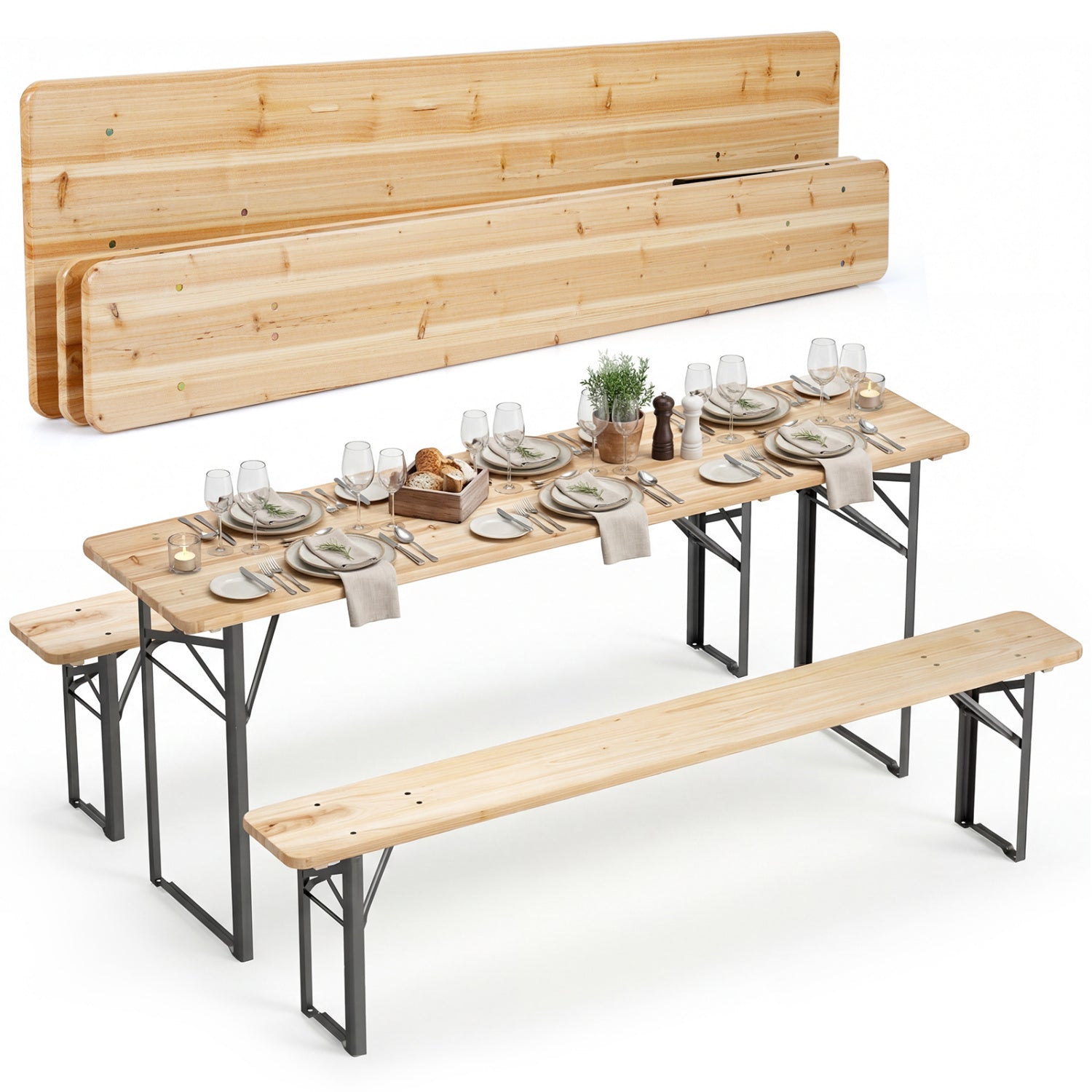 70 Inch 3-Piece Folding Picnic Table with Benches for 6 Fir Wood Portable Bear Camping Table, Black Picnic Tables at Gallery Canada
