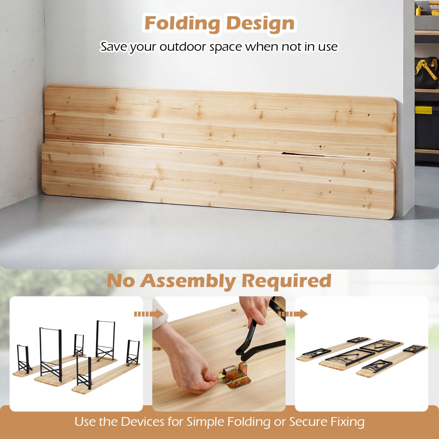 70 Inch 3-Piece Folding Picnic Table with Benches for 6 Fir Wood Portable Bear Camping Table, Black Picnic Tables at Gallery Canada