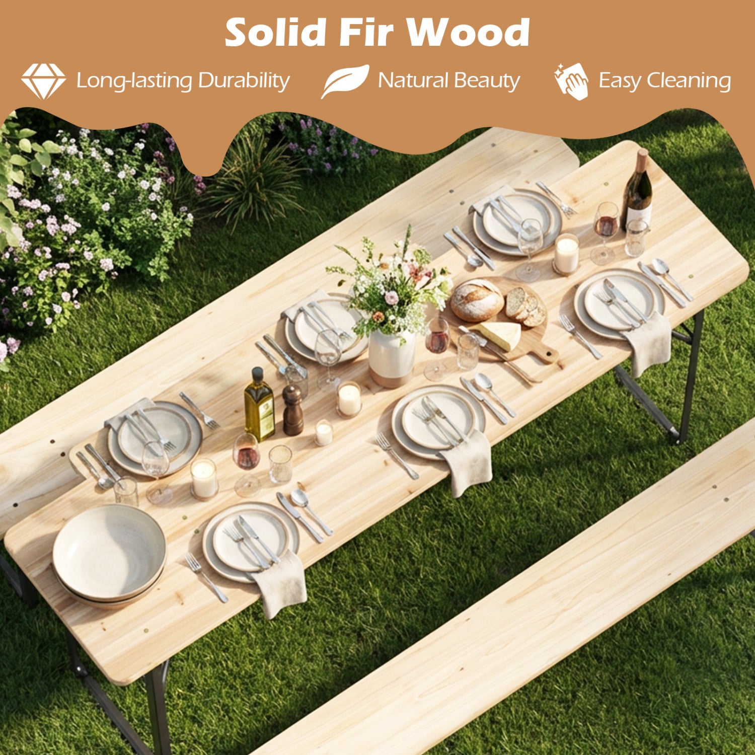 70 Inch 3-Piece Folding Picnic Table with Benches for 6 Fir Wood Portable Bear Camping Table, Black Picnic Tables at Gallery Canada