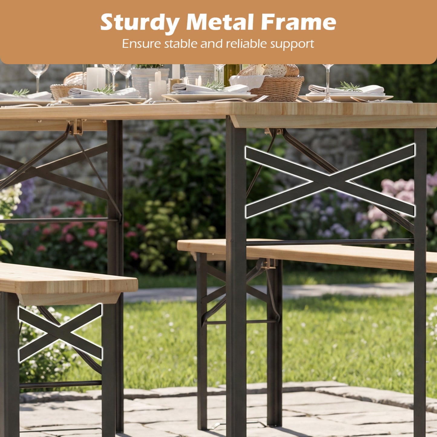 70 Inch 3-Piece Folding Picnic Table with Benches for 6 Fir Wood Portable Bear Camping Table, Black Picnic Tables at Gallery Canada
