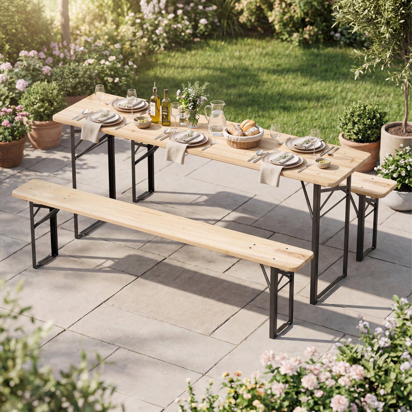 70 Inch 3-Piece Folding Picnic Table with Benches for 6 Fir Wood Portable Bear Camping Table, Black Picnic Tables at Gallery Canada