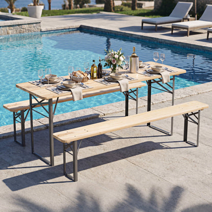 70 Inch 3-Piece Folding Picnic Table with Benches for 6 Fir Wood Portable Bear Camping Table, Black Picnic Tables at Gallery Canada