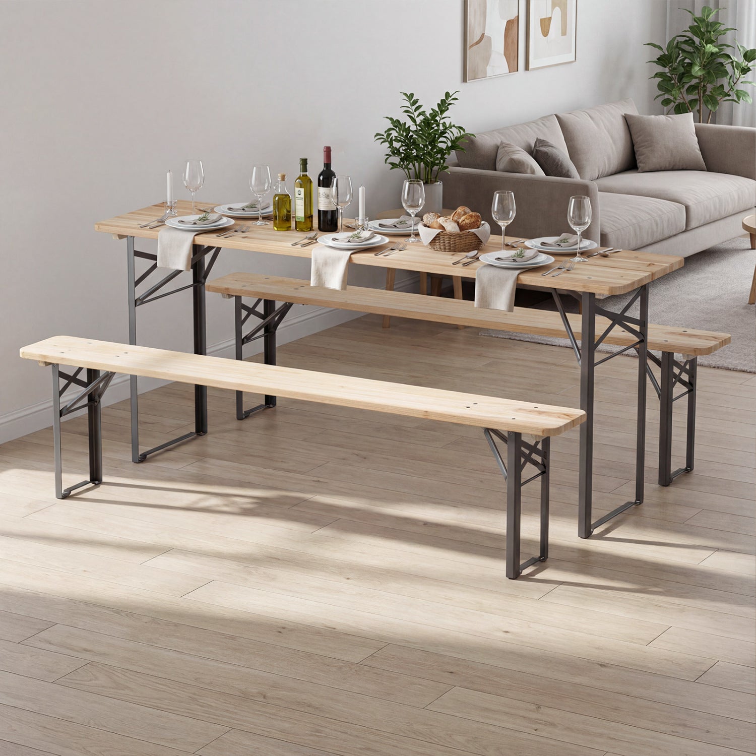 70 Inch 3-Piece Folding Picnic Table with Benches for 6 Fir Wood Portable Bear Camping Table, Black Picnic Tables at Gallery Canada
