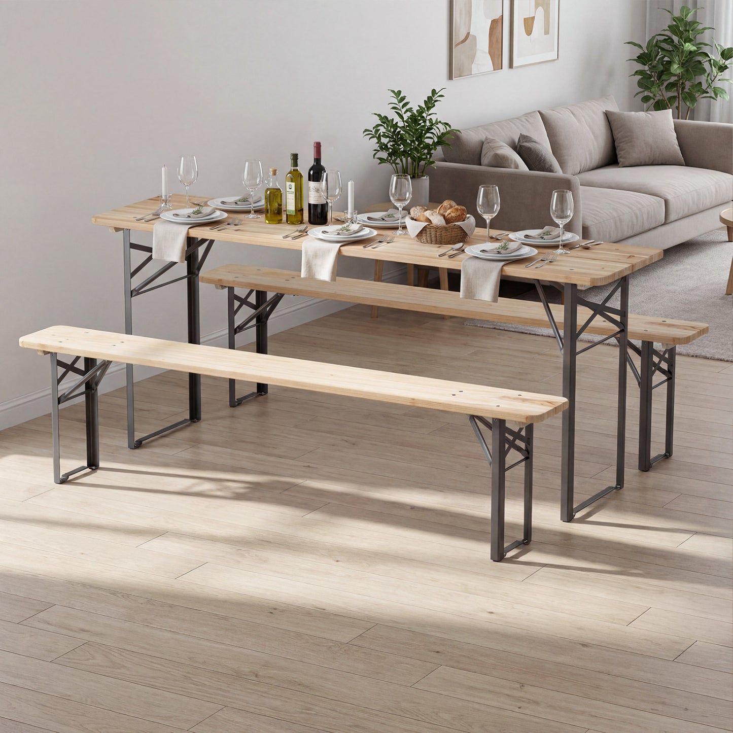 70 Inch 3-Piece Folding Picnic Table with Benches for 6 Fir Wood Portable Bear Camping Table, Black Picnic Tables at Gallery Canada
