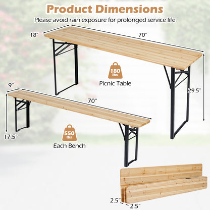 70 Inch 3-Piece Folding Picnic Table with Benches for 6 Fir Wood Portable Bear Camping Table, Black Picnic Tables at Gallery Canada
