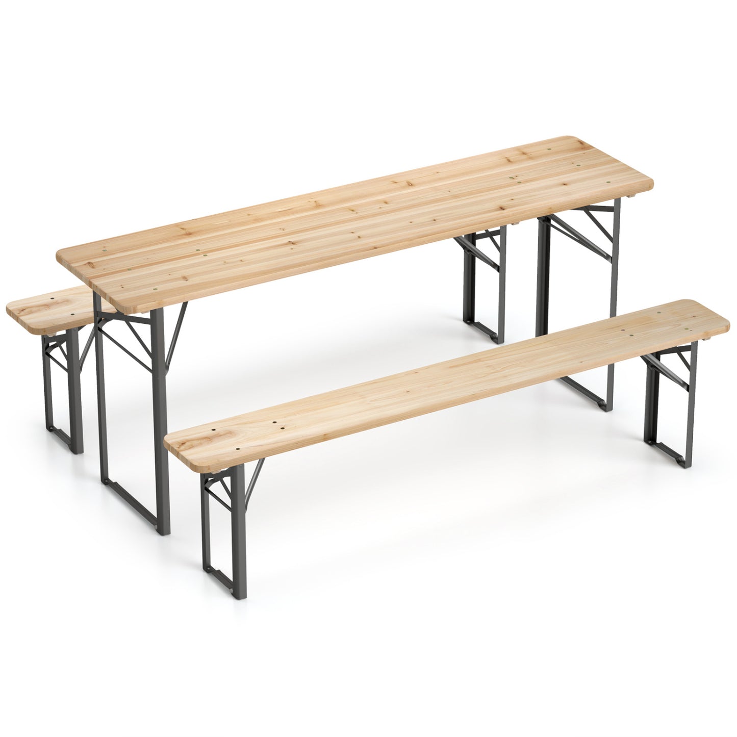 70 Inch 3-Piece Folding Picnic Table with Benches for 6 Fir Wood Portable Bear Camping Table, Black Picnic Tables at Gallery Canada