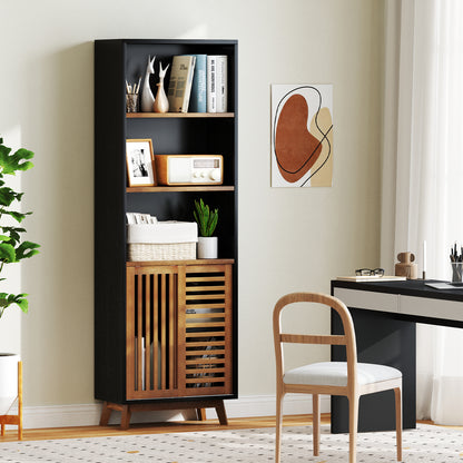 70 Inch 5-Tier Bookshelf with Reversible Adjustable Shelf, Black Bookcases at Gallery Canada