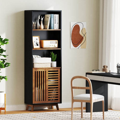 70 Inch 5-Tier Bookshelf with Reversible Adjustable Shelf, Black