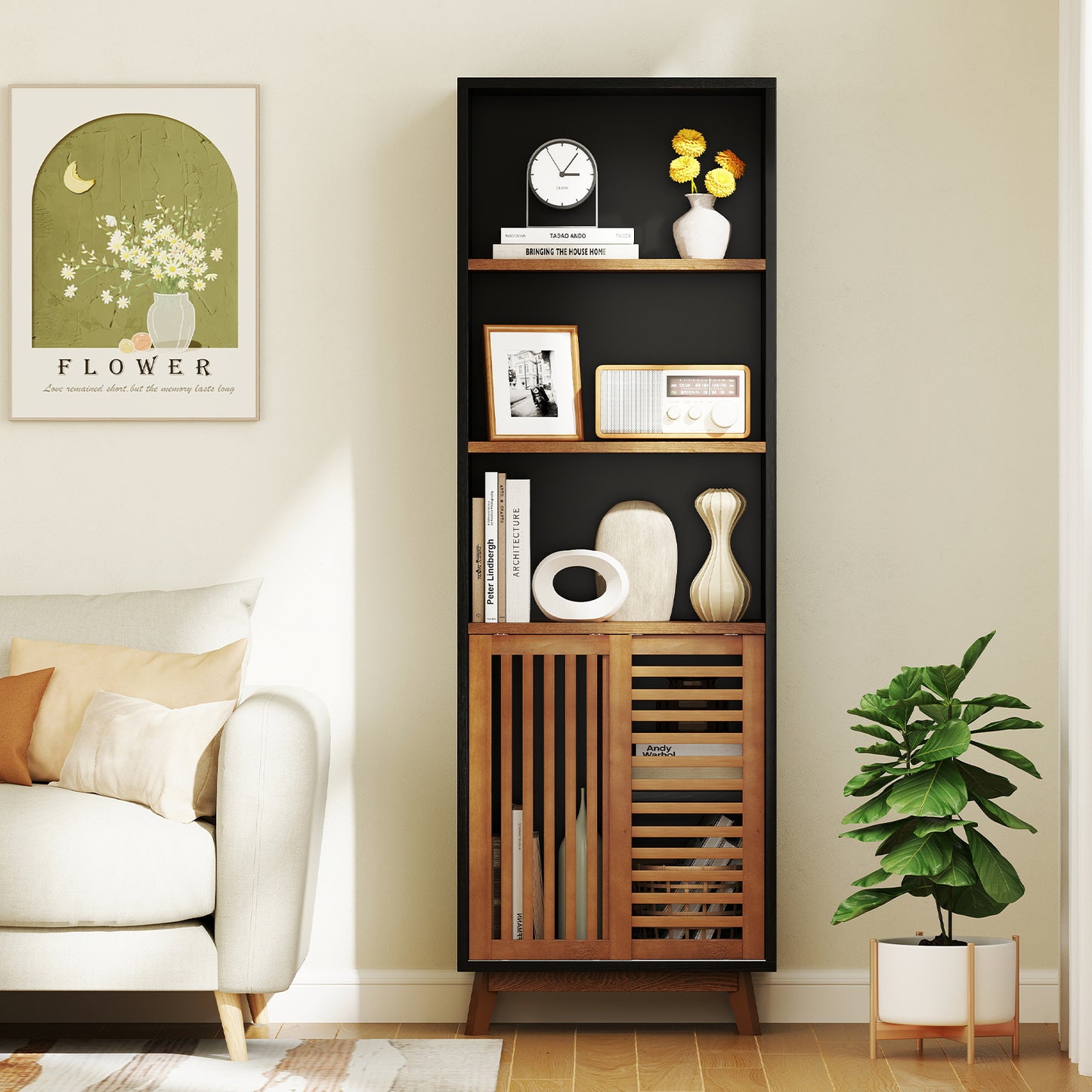 70 Inch 5-Tier Bookshelf with Reversible Adjustable Shelf, Black Bookcases at Gallery Canada