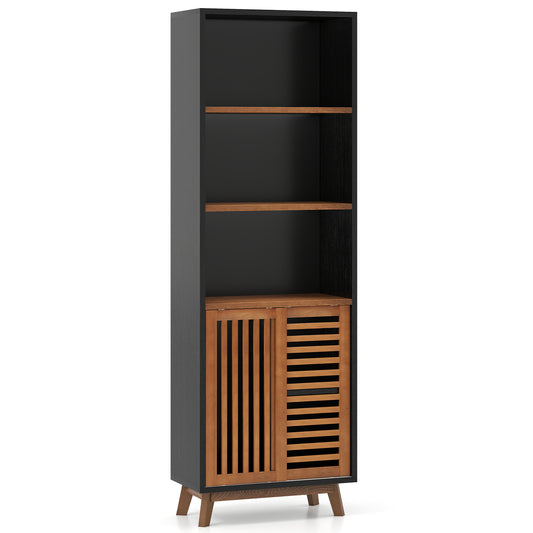 70 Inch 5-Tier Bookshelf, Reversible Adjustable Shelf, Black Bookcases Black at Gallery Canada