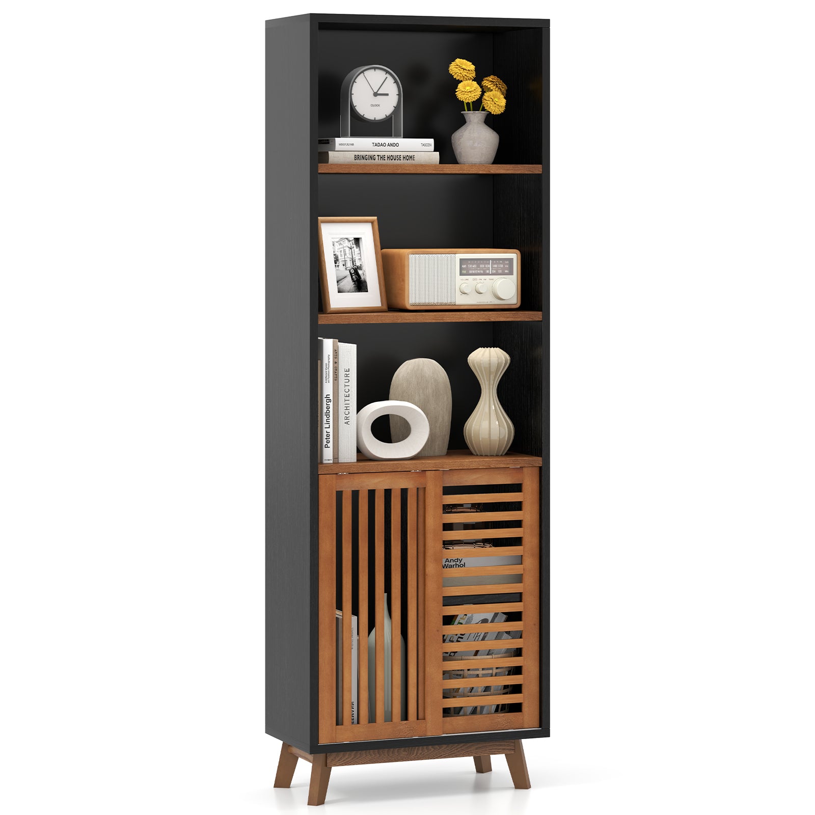 70 Inch 5-Tier Bookshelf with Reversible Adjustable Shelf, Black Bookcases at Gallery Canada