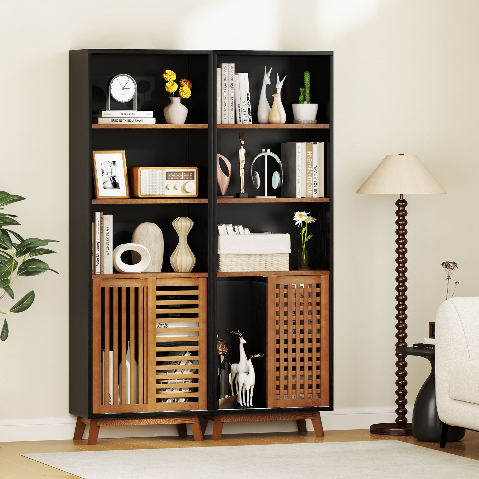 70 Inch 5-Tier Bookshelf with Reversible Adjustable Shelf, Black Bookcases at Gallery Canada