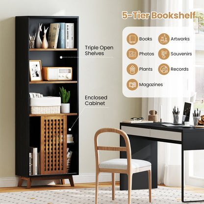 70 Inch 5-Tier Bookshelf with Reversible Adjustable Shelf, Black Bookcases at Gallery Canada
