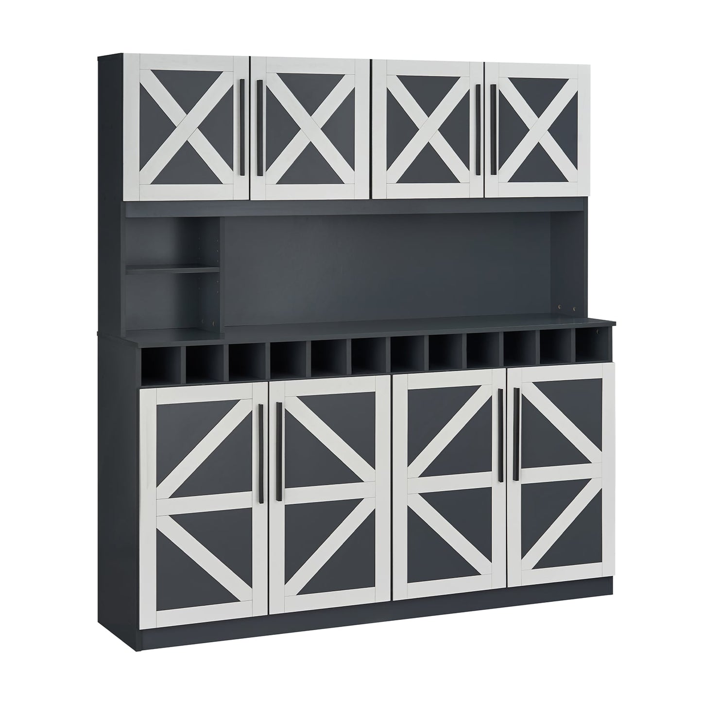 70 Inch Farmhouse Pantry Cabinet Kitchen Buffet Hutch with 4 Cabinets and 2 Open Shelves, Dark Gray