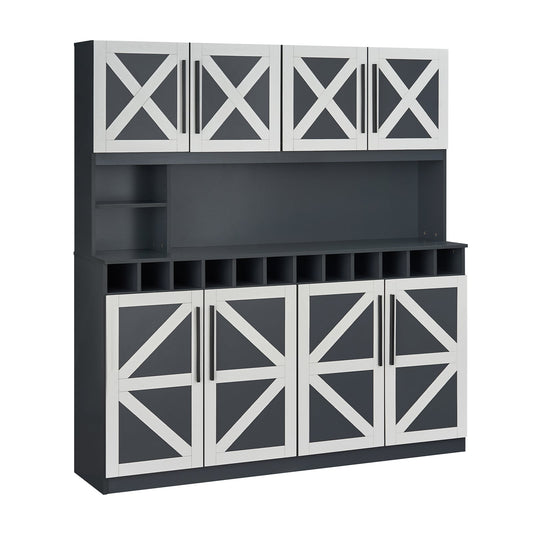 70 Inch Farmhouse Pantry Cabinet Kitchen Buffet Hutch with 4 Cabinets and 2 Open Shelves, Dark Gray