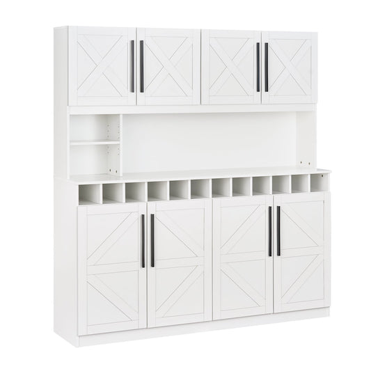 70 Inch Farmhouse Pantry Cabinet Kitchen Buffet Hutch with 4 Cabinets and 2 Open Shelves, White