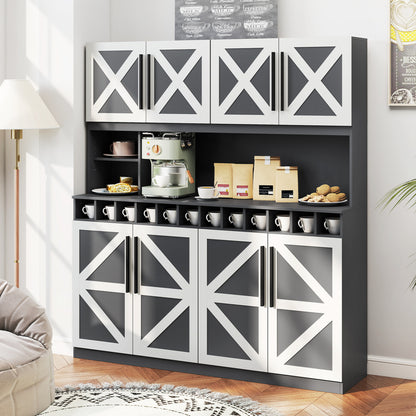 70 Inch Farmhouse Pantry Cabinet Kitchen Buffet Hutch with 4 Cabinets and 2 Open Shelves, Dark Gray Sideboards Cabinets & Buffets at Gallery Canada