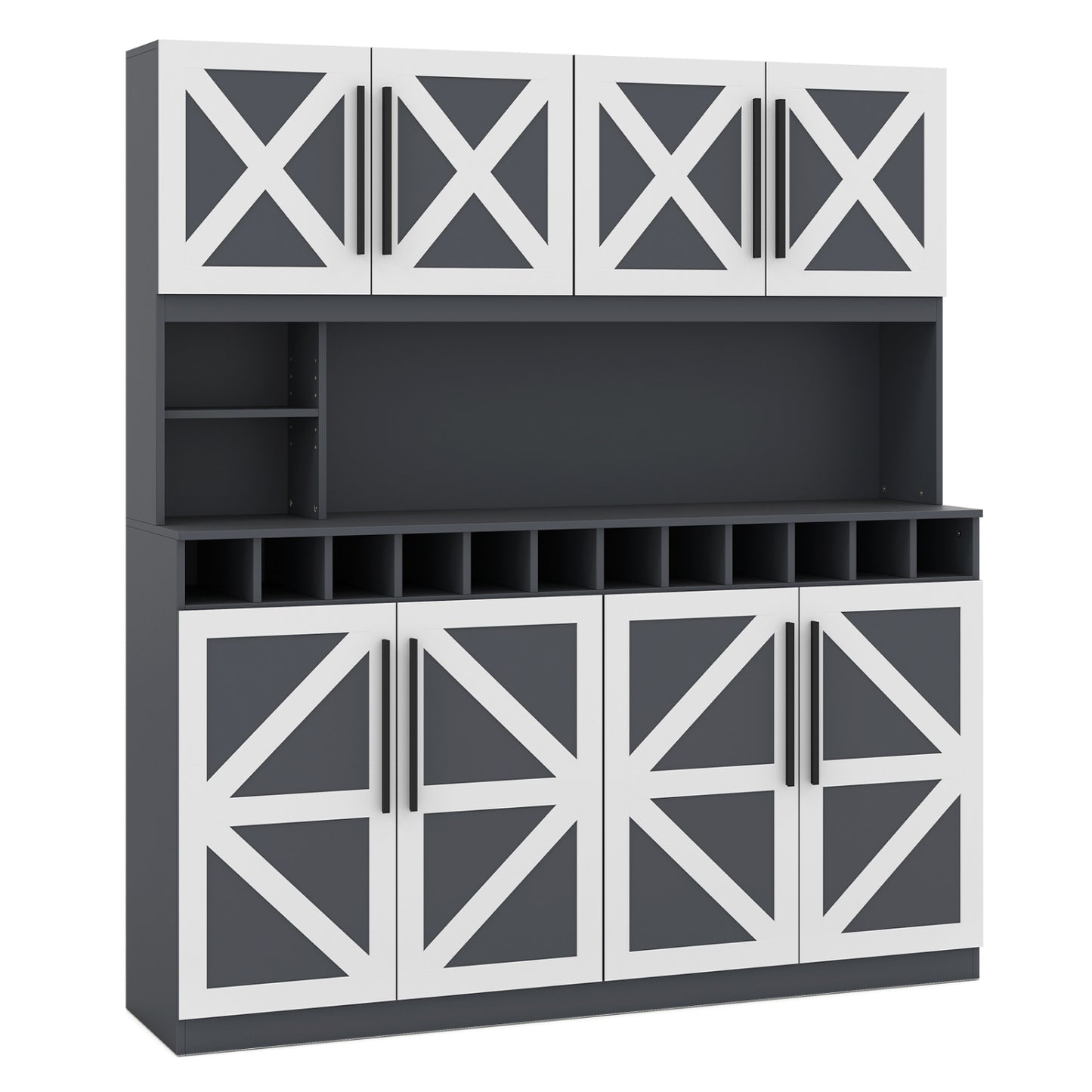 70 Inch Farmhouse Pantry Cabinet Kitchen Buffet Hutch with 4 Cabinets and 2 Open Shelves, Dark Gray Sideboards Cabinets & Buffets at Gallery Canada
