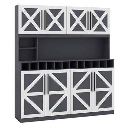 70 Inch Farmhouse Pantry Cabinet Kitchen Buffet Hutch with 4 Cabinets and 2 Open Shelves, Dark Gray Sideboards Cabinets & Buffets at Gallery Canada