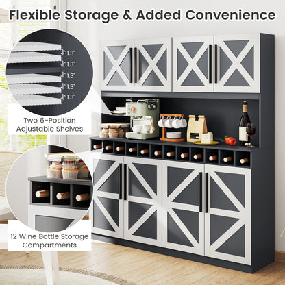 70 Inch Farmhouse Pantry Cabinet Kitchen Buffet Hutch with 4 Cabinets and 2 Open Shelves, Dark Gray Sideboards Cabinets & Buffets at Gallery Canada