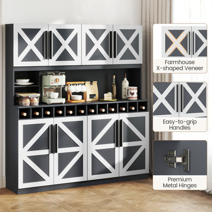 70 Inch Farmhouse Pantry Cabinet Kitchen Buffet Hutch with 4 Cabinets and 2 Open Shelves, Dark Gray Sideboards Cabinets & Buffets at Gallery Canada