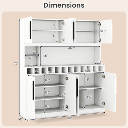 70 Inch Farmhouse Pantry Cabinet Kitchen Buffet Hutch with 4 Cabinets and 2 Open Shelves, White Sideboards Cabinets & Buffets at Gallery Canada