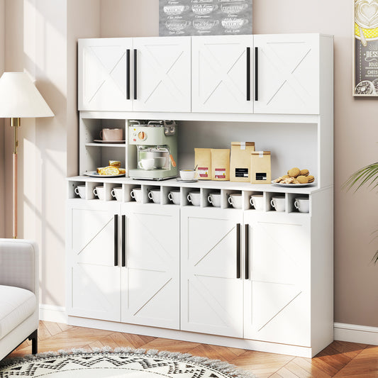 70 Inch Farmhouse Pantry Cabinet Kitchen Buffet Hutch with 4 Cabinets and 2 Open Shelves, White Sideboards Cabinets & Buffets White at Gallery Canada