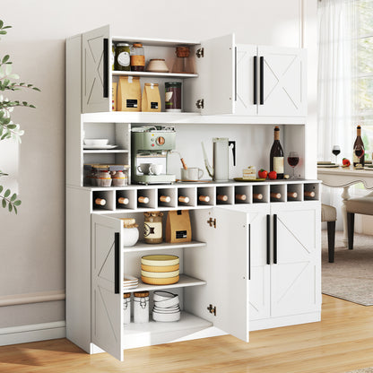70 Inch Farmhouse Pantry Cabinet Kitchen Buffet Hutch with 4 Cabinets and 2 Open Shelves, White Sideboards Cabinets & Buffets at Gallery Canada