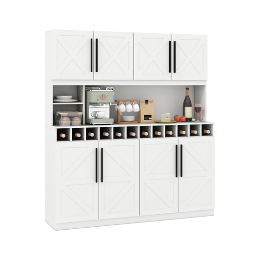 70 Inch Farmhouse Pantry Cabinet Kitchen Buffet Hutch with 4 Cabinets and 2 Open Shelves, White Sideboards Cabinets & Buffets White at Gallery Canada