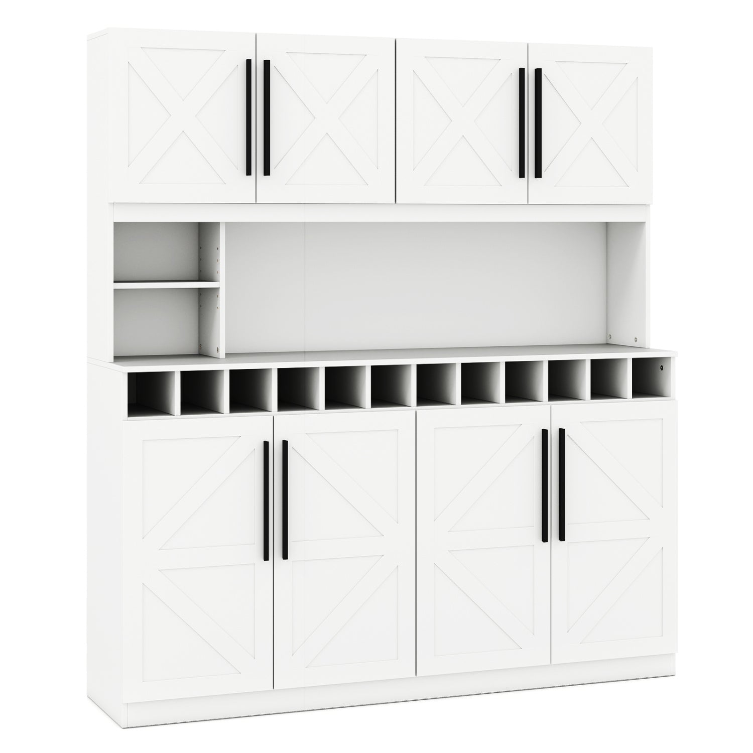 70 Inch Farmhouse Pantry Cabinet Kitchen Buffet Hutch with 4 Cabinets and 2 Open Shelves, White Sideboards Cabinets & Buffets at Gallery Canada