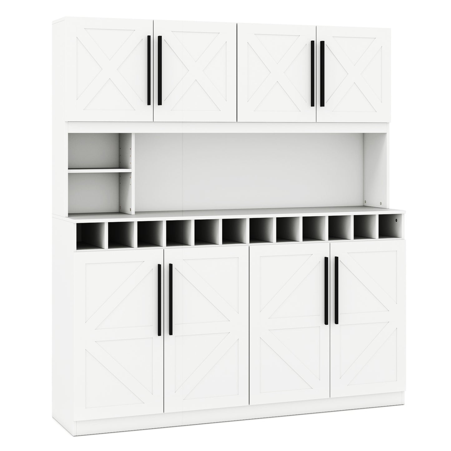 70 Inch Farmhouse Pantry Cabinet Kitchen Buffet Hutch with 4 Cabinets and 2 Open Shelves, White Sideboards Cabinets & Buffets at Gallery Canada