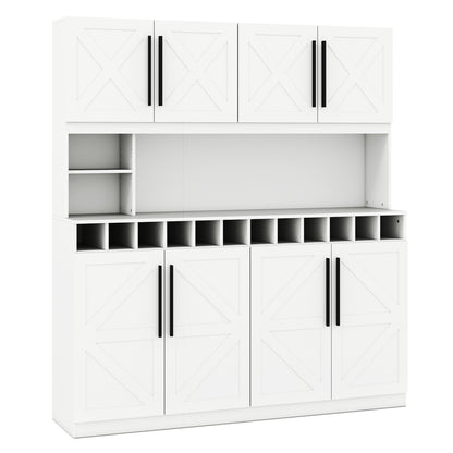 70 Inch Farmhouse Pantry Cabinet Kitchen Buffet Hutch with 4 Cabinets and 2 Open Shelves, White Sideboards Cabinets & Buffets at Gallery Canada