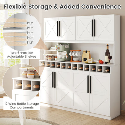 70 Inch Farmhouse Pantry Cabinet Kitchen Buffet Hutch with 4 Cabinets and 2 Open Shelves, White Sideboards Cabinets & Buffets at Gallery Canada