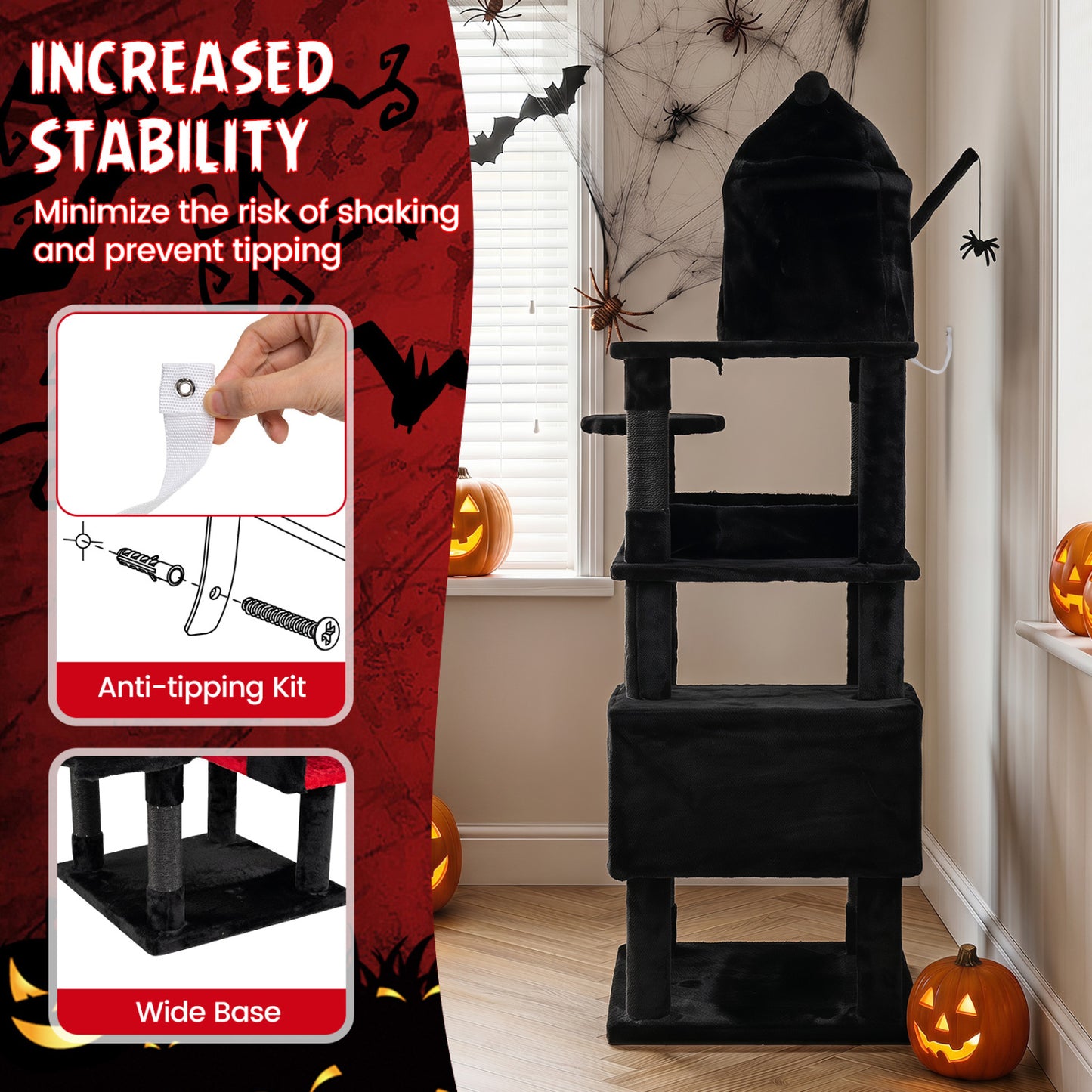 70-Inch Gothic Cat Tree For Indoor Cats With Castle And House