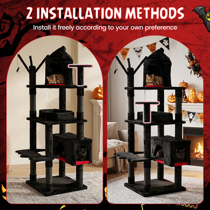 70-Inch Gothic Cat Tree For Indoor Cats With Castle And House