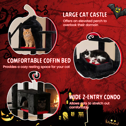 70-Inch Gothic Cat Tree For Indoor Cats With Castle And House
