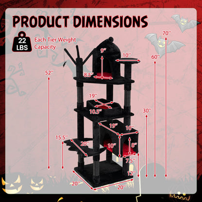 70-Inch Gothic Cat Tree For Indoor Cats With Castle And House