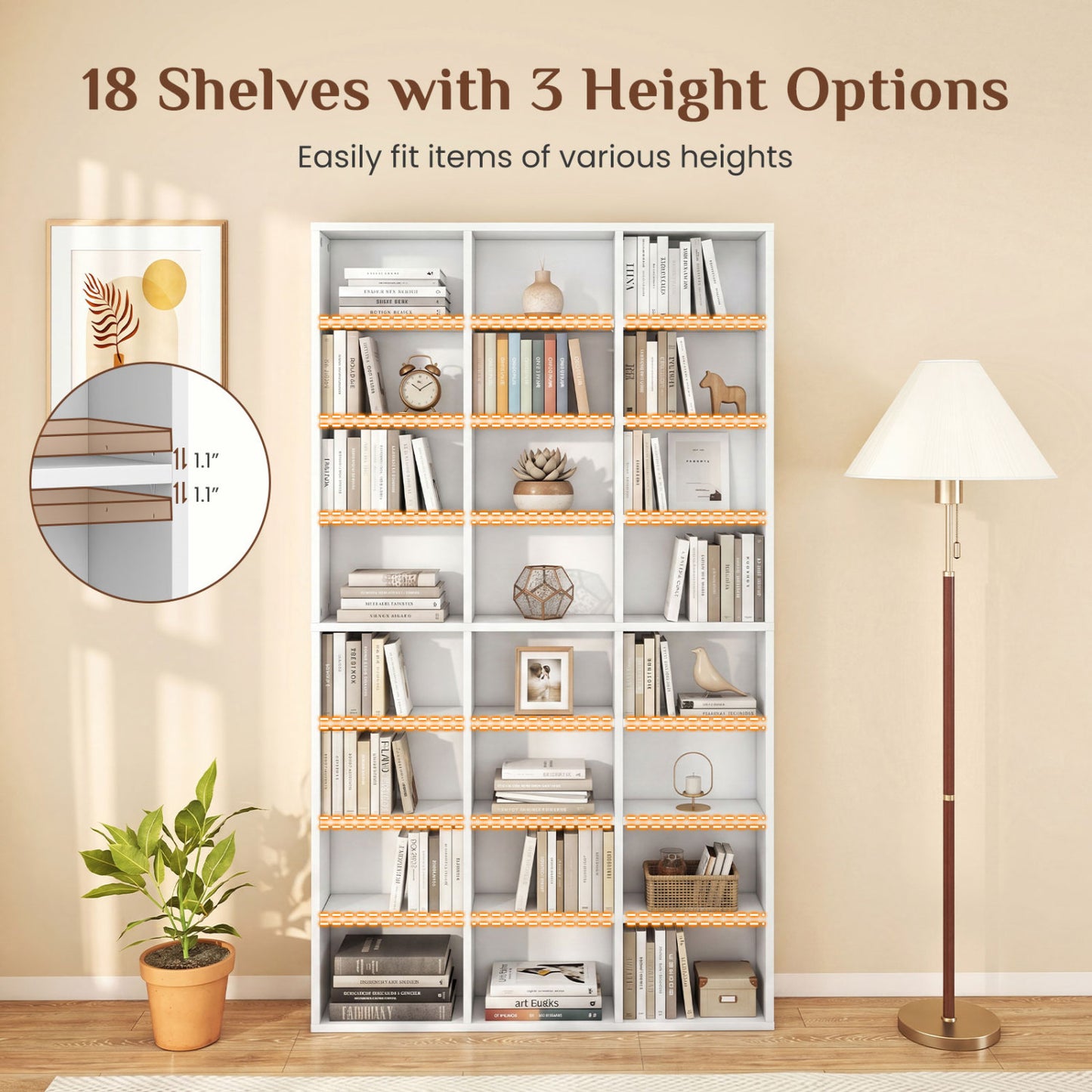 70 Inch Tall Bookshelf 24 Cube Storage Organizer with Adjustable Shelves, White Bookcases at Gallery Canada
