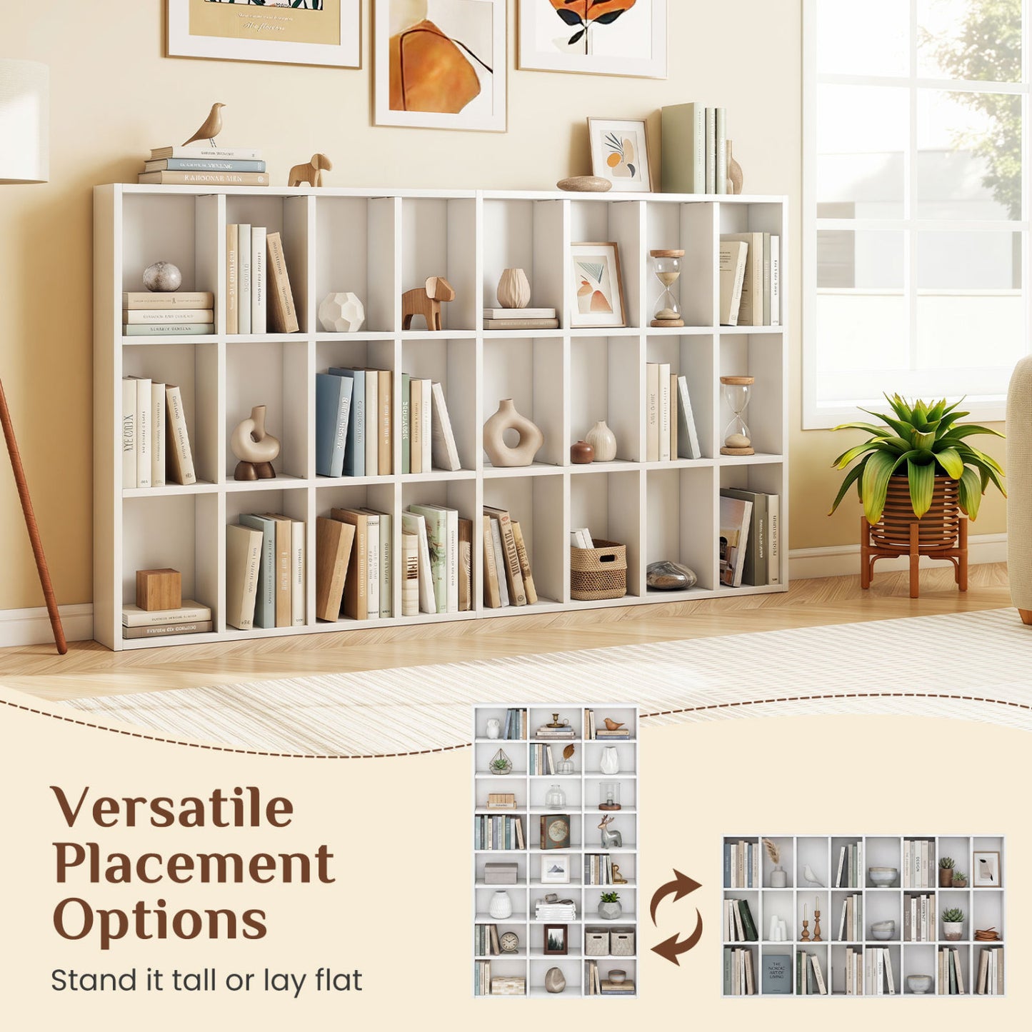 70 Inch Tall Bookshelf 24 Cube Storage Organizer with Adjustable Shelves, White Bookcases at Gallery Canada