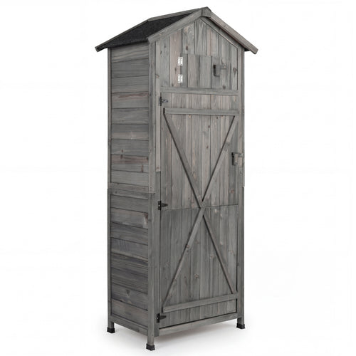70 In Tall Garden Tool Storage Cabinet, Lockable Doors, Grey