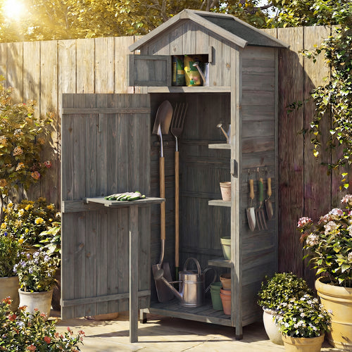 70 In Tall Garden Tool Storage Cabinet, Lockable Doors, Grey