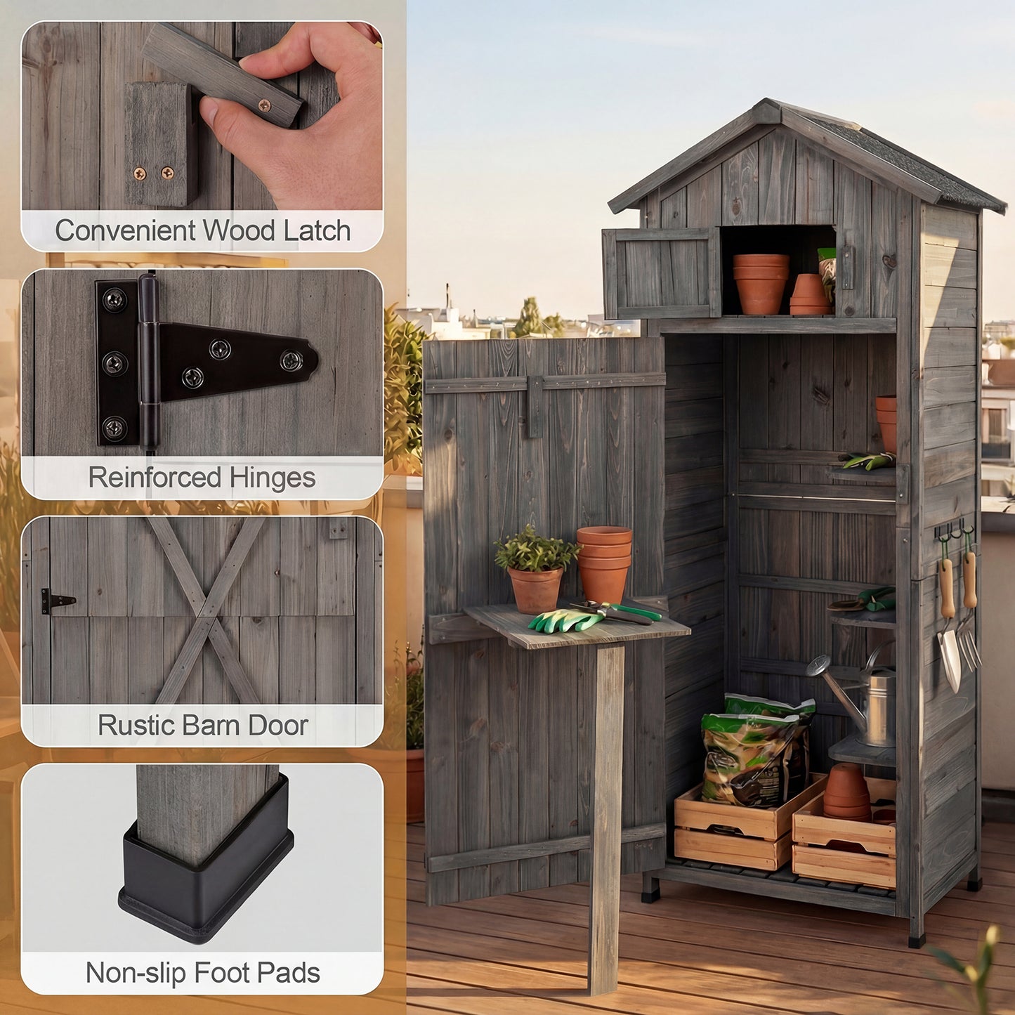 70 In Tall Garden Tool Storage Cabinet, Lockable Doors, Grey Sheds & Outdoor Storage at Gallery Canada