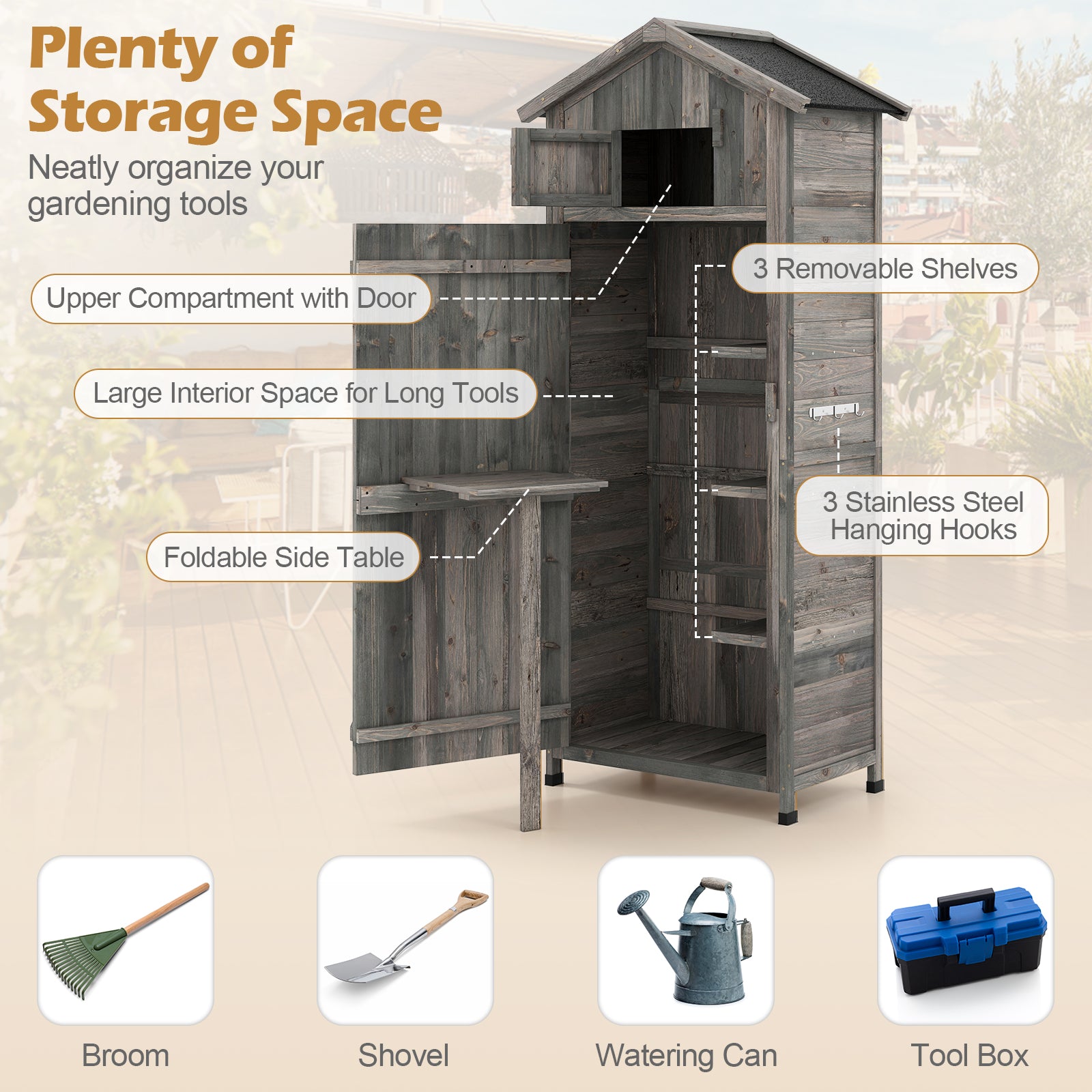 70 In Tall Garden Tool Storage Cabinet, Lockable Doors, Grey Sheds & Outdoor Storage at Gallery Canada