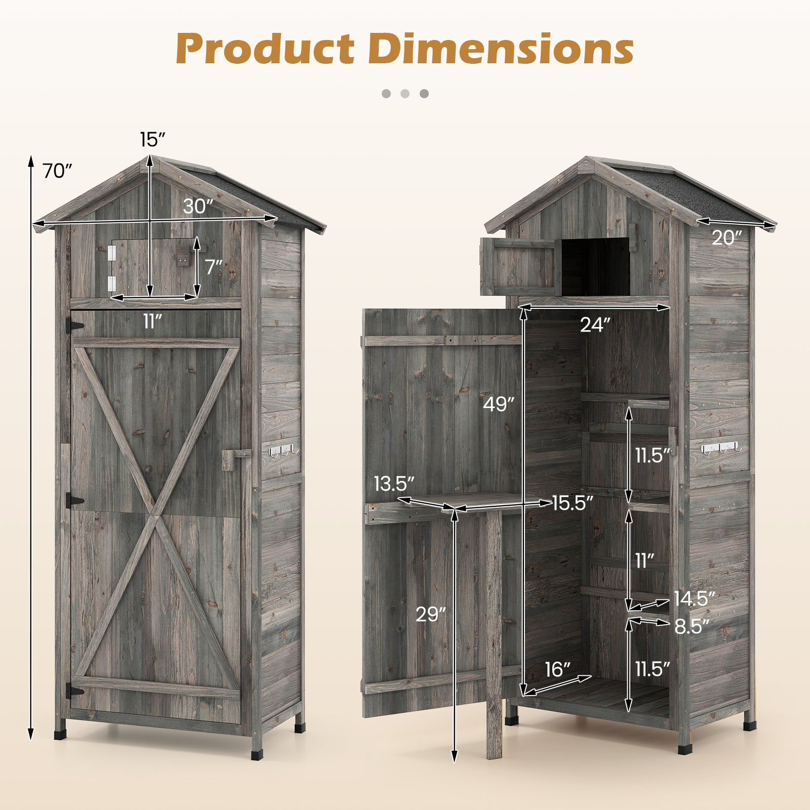 70 In Tall Garden Tool Storage Cabinet, Lockable Doors, Grey Sheds & Outdoor Storage at Gallery Canada
