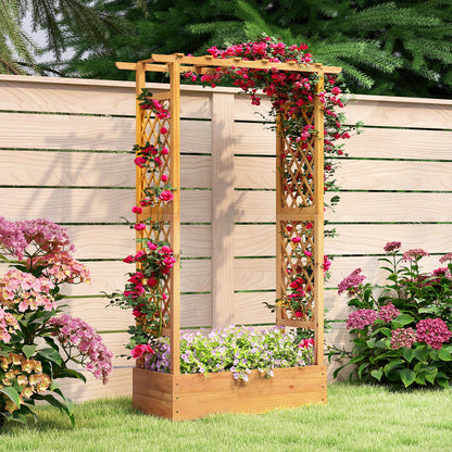 70 Inch Wooden Raised Garden Bed with Lattice Trellis, Natural Raised Garden Beds at Gallery Canada