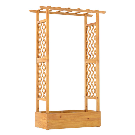 70 Inch Wooden Raised Garden Bed With Lattice Trellis, Natural Raised Garden Beds Natural at Gallery Canada