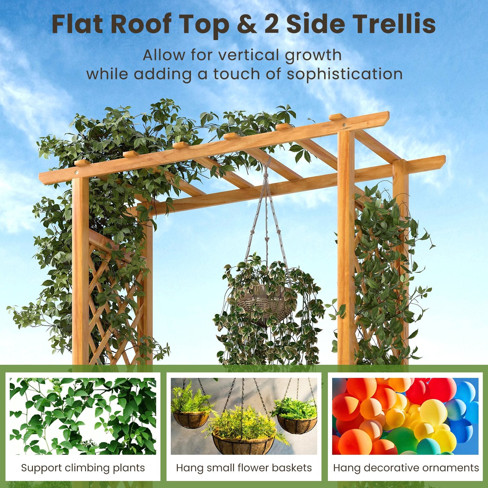 70 Inch Wooden Raised Garden Bed with Lattice Trellis, Natural Raised Garden Beds at Gallery Canada