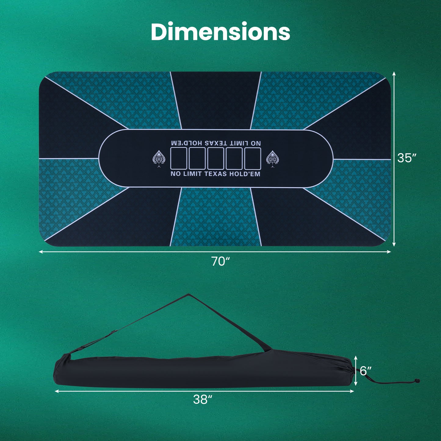 70 x 35 Inch Poker Table Top, Water-Repellent Surface, 10-Player, Green